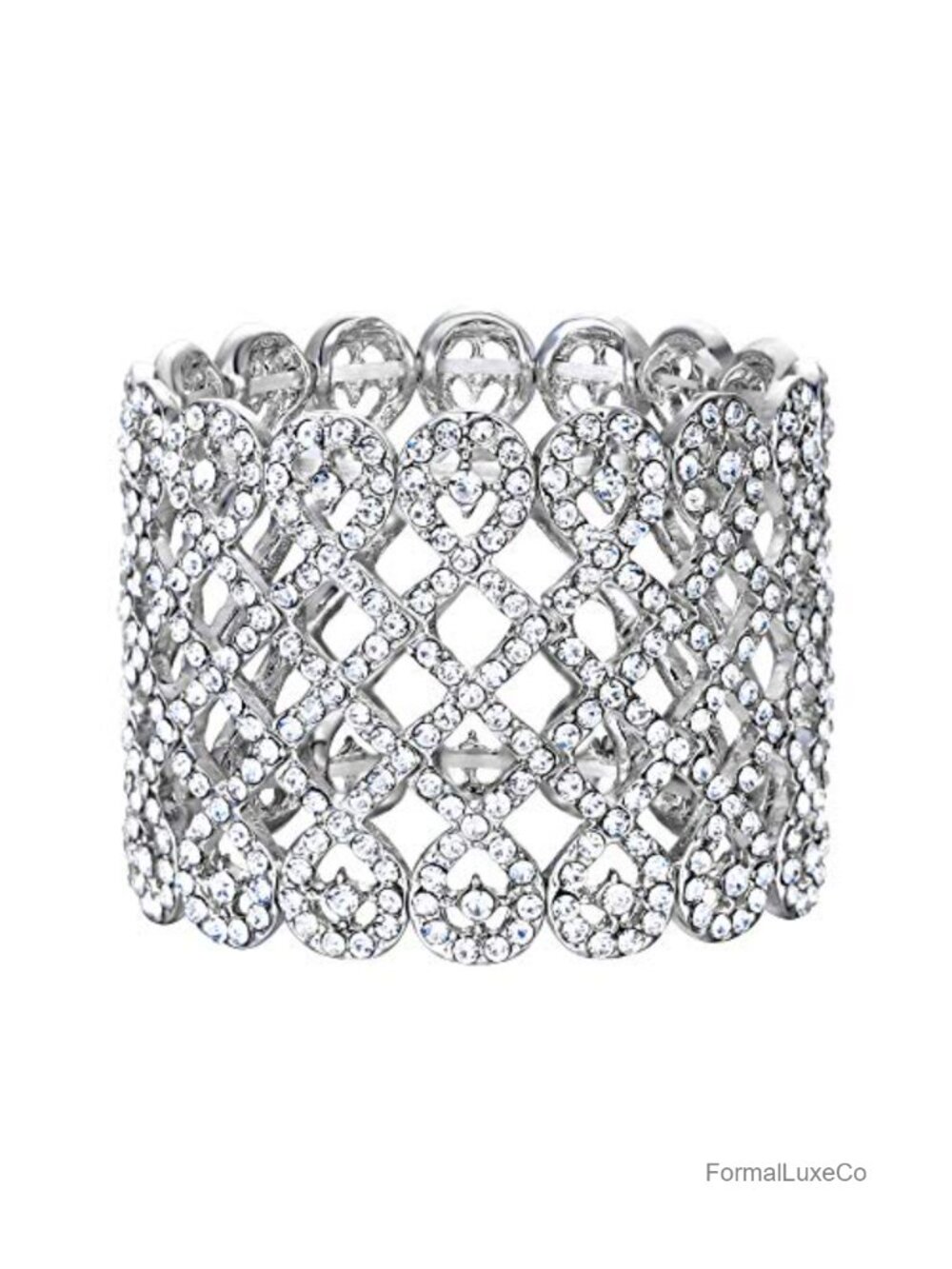 Art Deco Love Knot Wide Stretch Bridal Bracelet Austrian Crystal